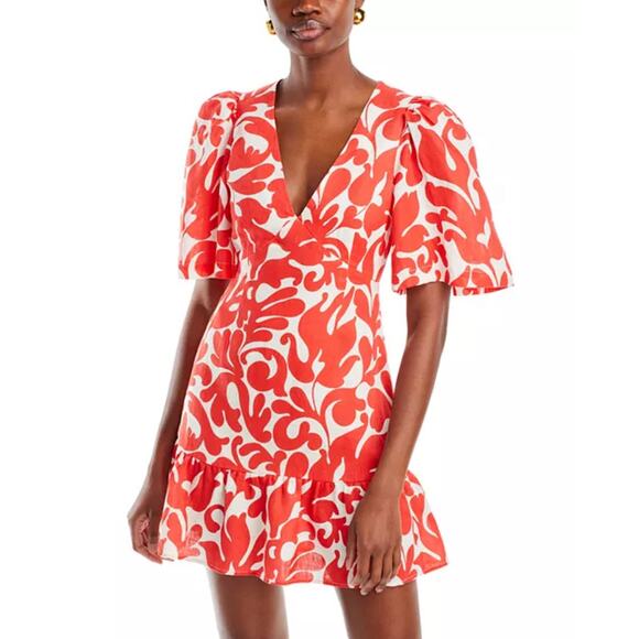 Rhode Mariana Printed Linen Dress Red - Picture 1 of 13